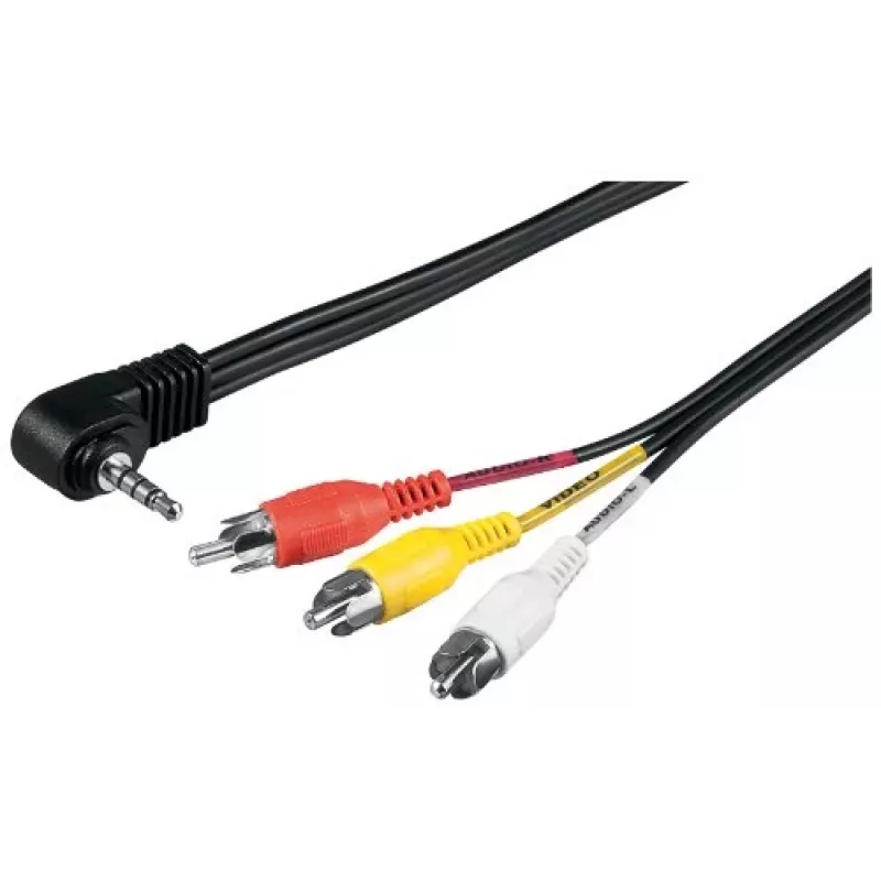 Cabo adaptador Wentronic Goobay jack 3,5 mm/RCA, 1,5 m – ficha jack 3,5 mm (4 polos, estéreo) 90° > 3x ficha RCA (50209)
