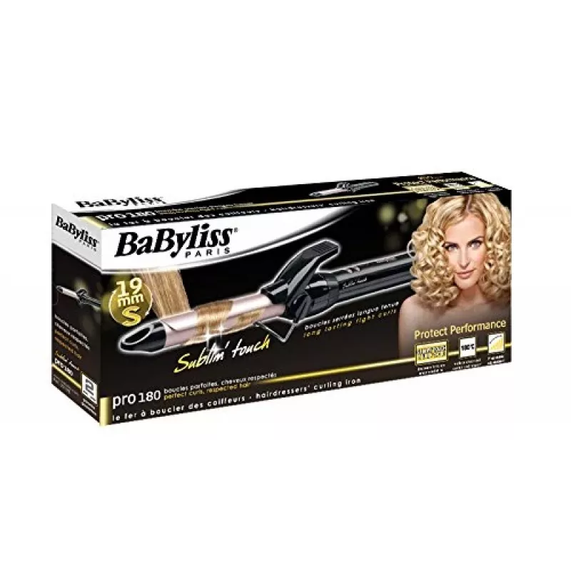 Ferro de encaracolar BABYLISS Pro 180 19mm – cilindro 19 mm, 150–180 °C, 10 níveis de aquecimento, cabo com articulação rotativa, rosa/preto