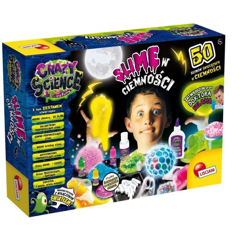 Kit de construção científica Liscianigiochi Crazy Science Slime no escuro 304-PL89239 — conjunto de experiências com slime que brilha no escuro