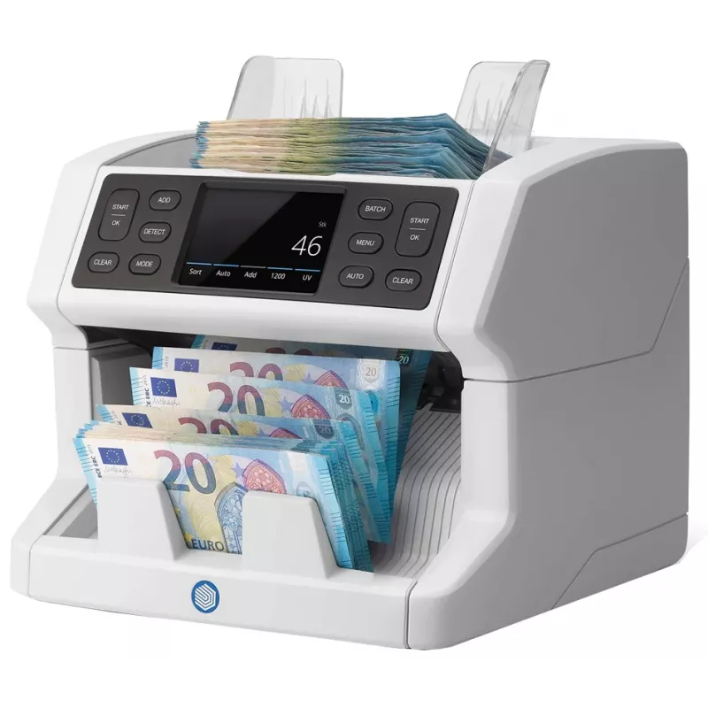 Safescan 2850 contador de notas com deteção de falsificações (UV, magnético, tamanho), 1500 notas/min, ecrã tátil, branco