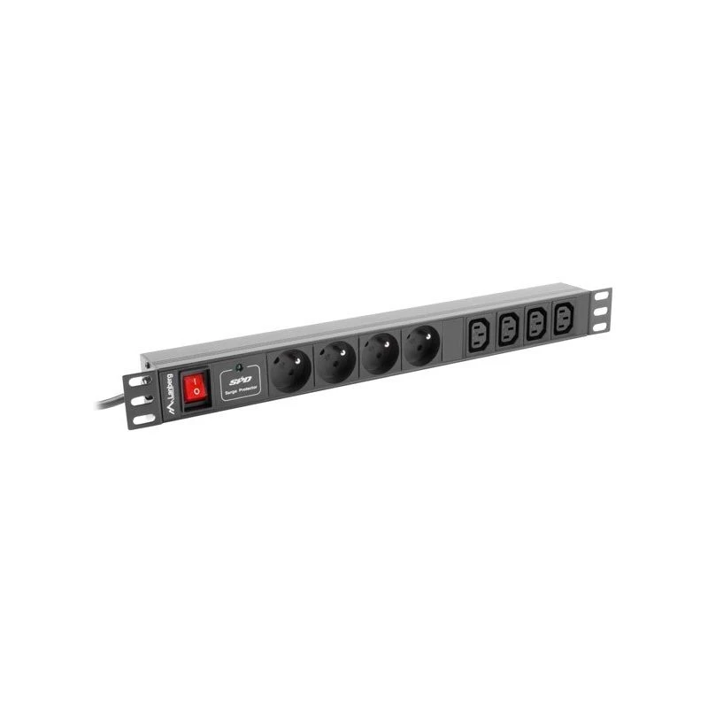 Lanberg PDU-04E04I-0200-BK PDU de rack 1U, 4x tipo E + 4x IEC C13, 16 A, 2 m, preto