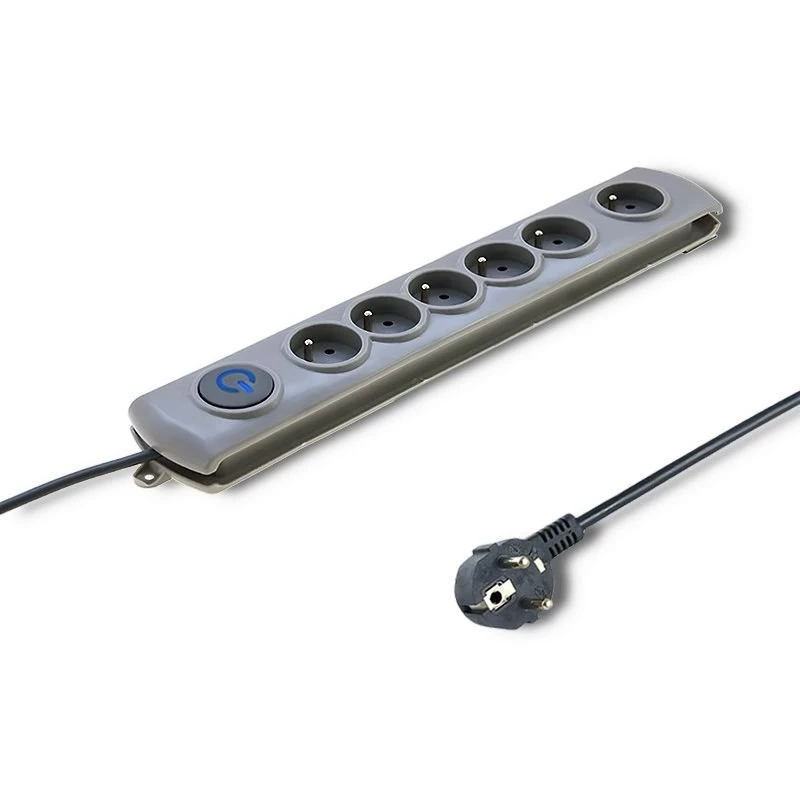 Proteção contra sobretensões Qoltec 50165 cinzento 6 tomadas AC 230 V 1,8 m