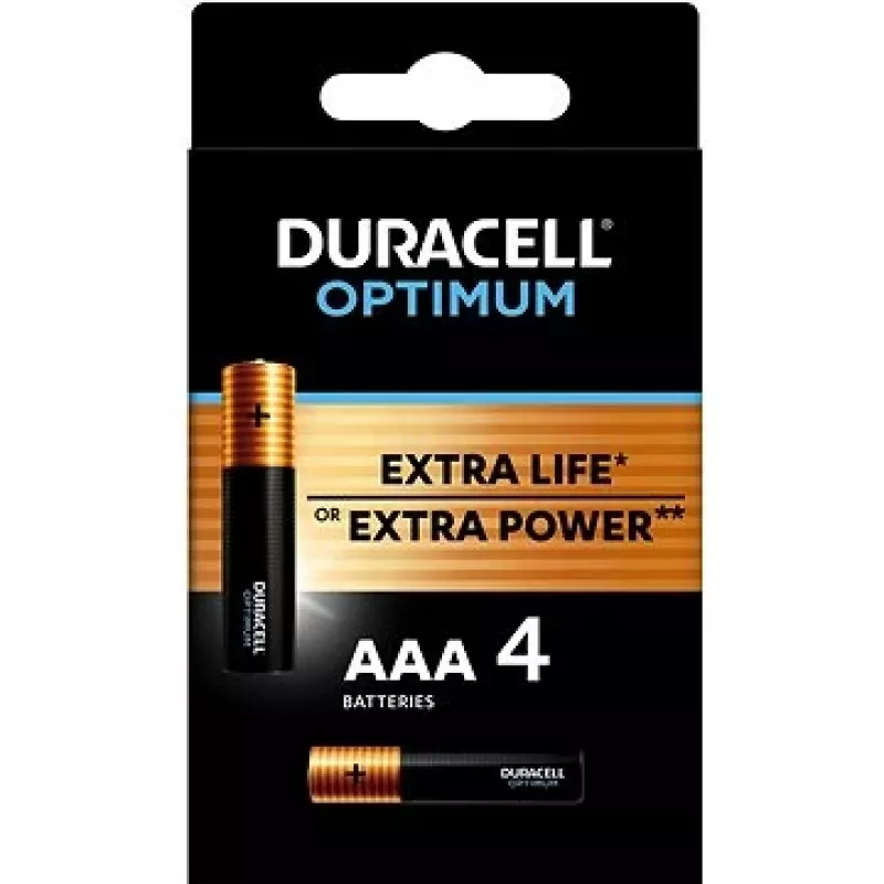 Pilhas alcalinas Duracell OPTIMUM AAA pack de 4 – energia duradoura para pequenos dispositivos