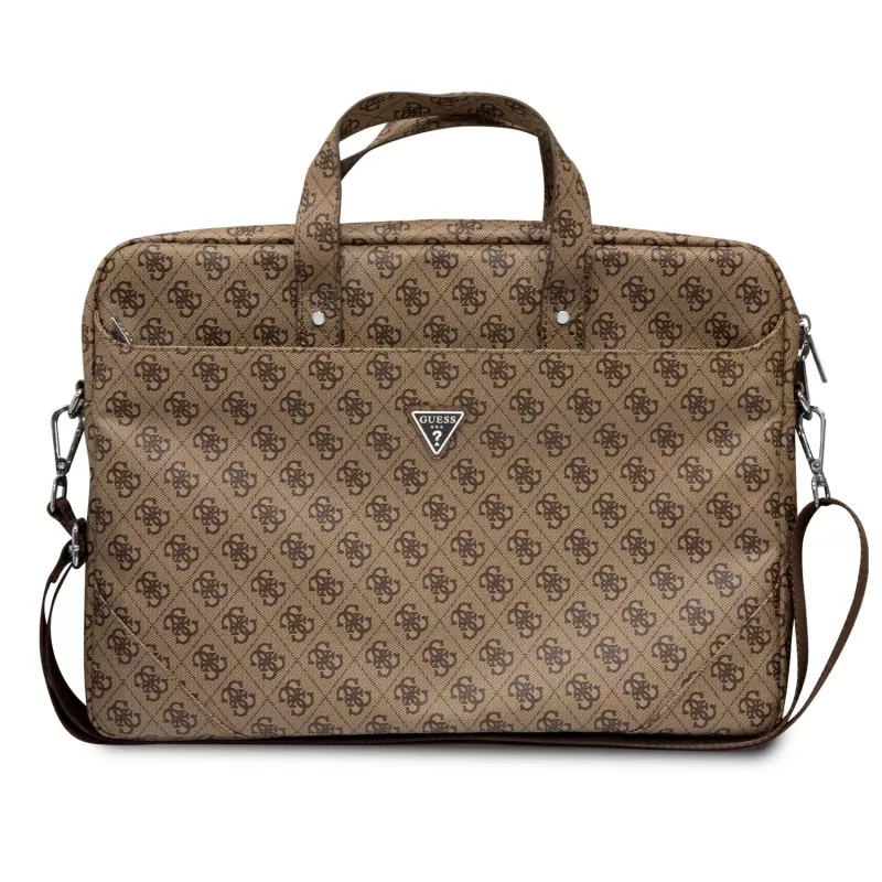 Mala para portátil GUESS GUCB15P4TW 16 polegadas castanha Saffiano com logótipo triangular 4G