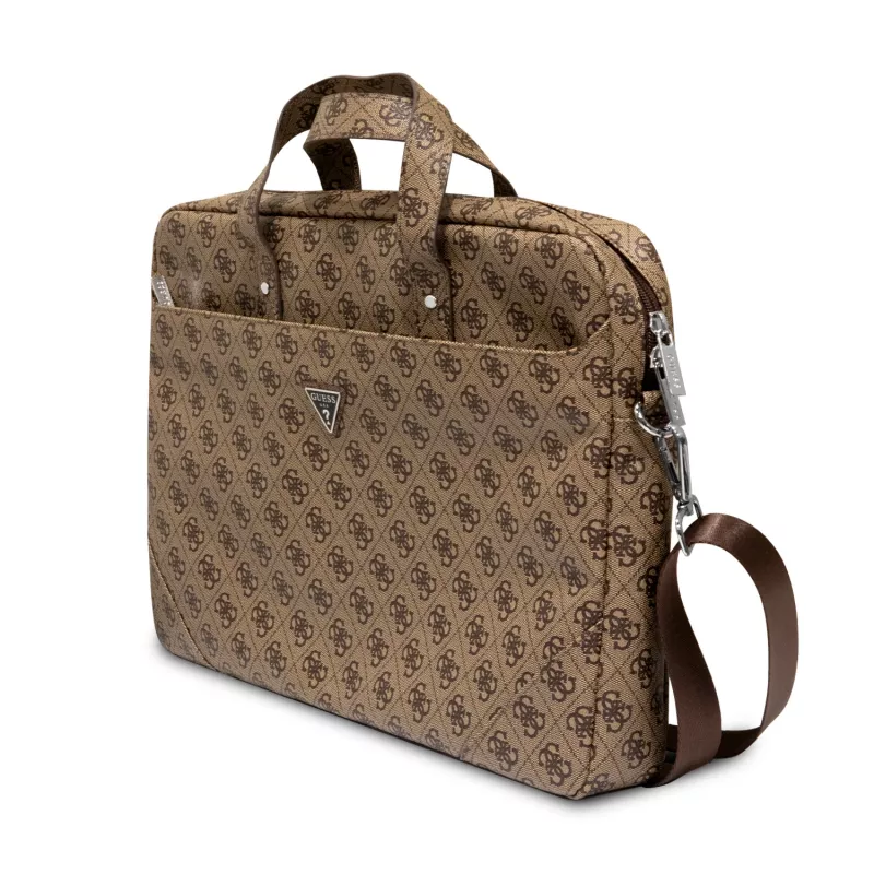 Mala para portátil GUESS GUCB15P4TW 16 polegadas castanha Saffiano com logótipo triangular 4G