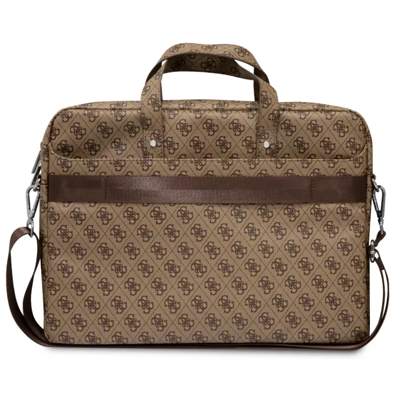 Mala para portátil GUESS GUCB15P4TW 16 polegadas castanha Saffiano com logótipo triangular 4G