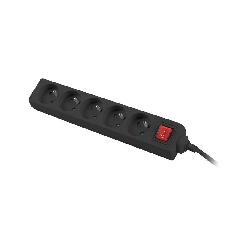 Lanberg Cabo Régua de tomadas, 5X tomadas francesas com interruptor, cobre de alta qualidade, 1.5 m | PS1-05E-0150-BK