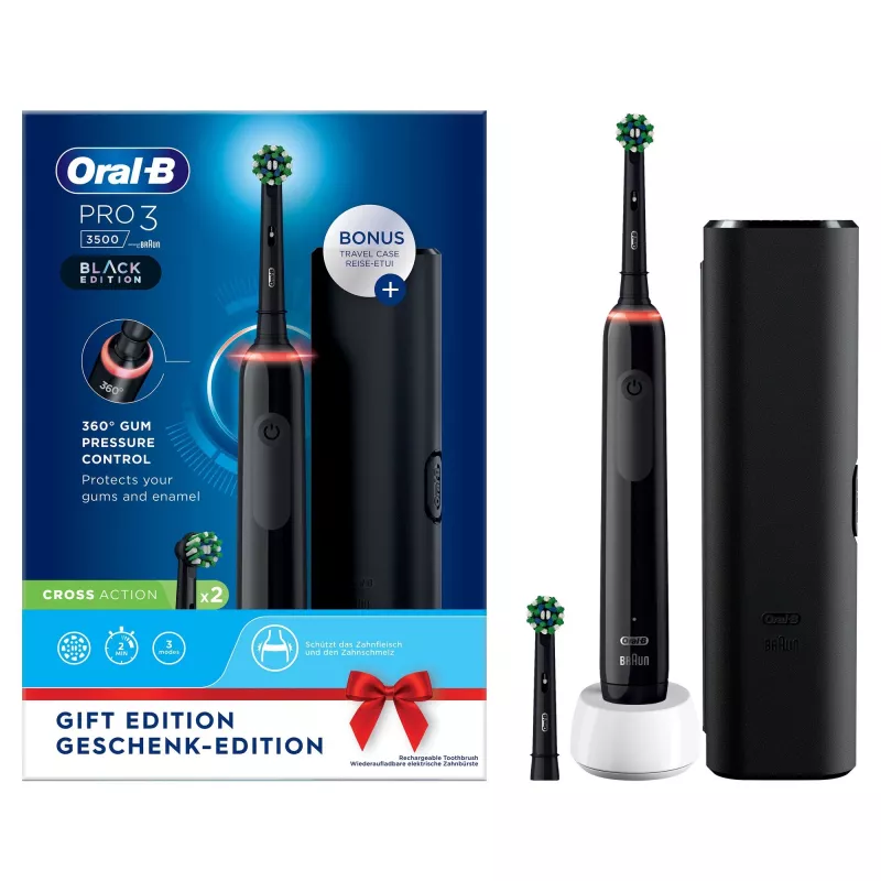 Escova de dentes elétrica rotativa Oral-B Pro 3 3500 para adultos preta