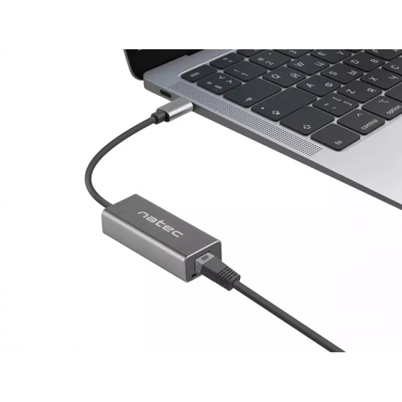 Natec Cricket NNC-1925 adaptador Ethernet de USB-C 3.1 Gen 1 para RJ45, 1000 Mbit/s, cabo de 15 cm, alumínio, cinzento