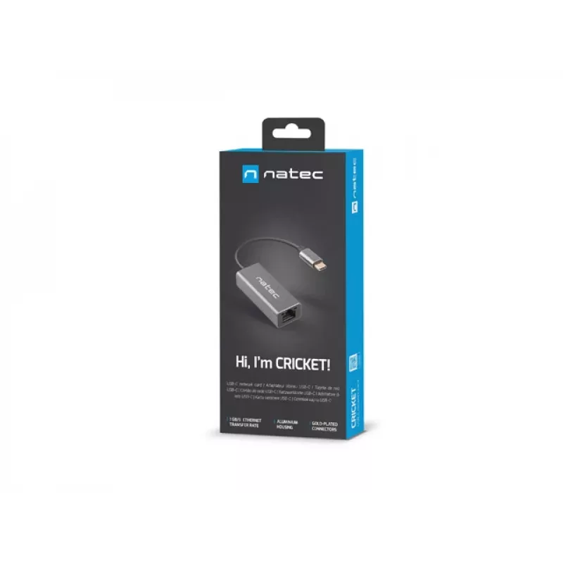 Natec Cricket NNC-1925 adaptador Ethernet de USB-C 3.1 Gen 1 para RJ45, 1000 Mbit/s, cabo de 15 cm, alumínio, cinzento