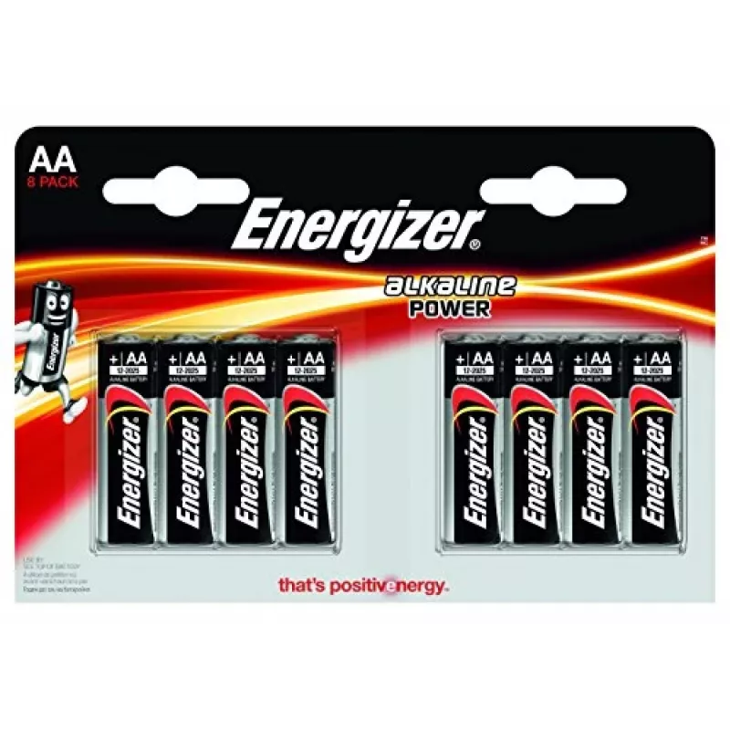 Energizer Alkaline Power Pilhas AA/LR6, embalagem de 8 (CHP8)