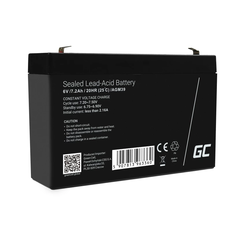 Bateria industrial Green Cell AGM39 7200 mAh 6 V