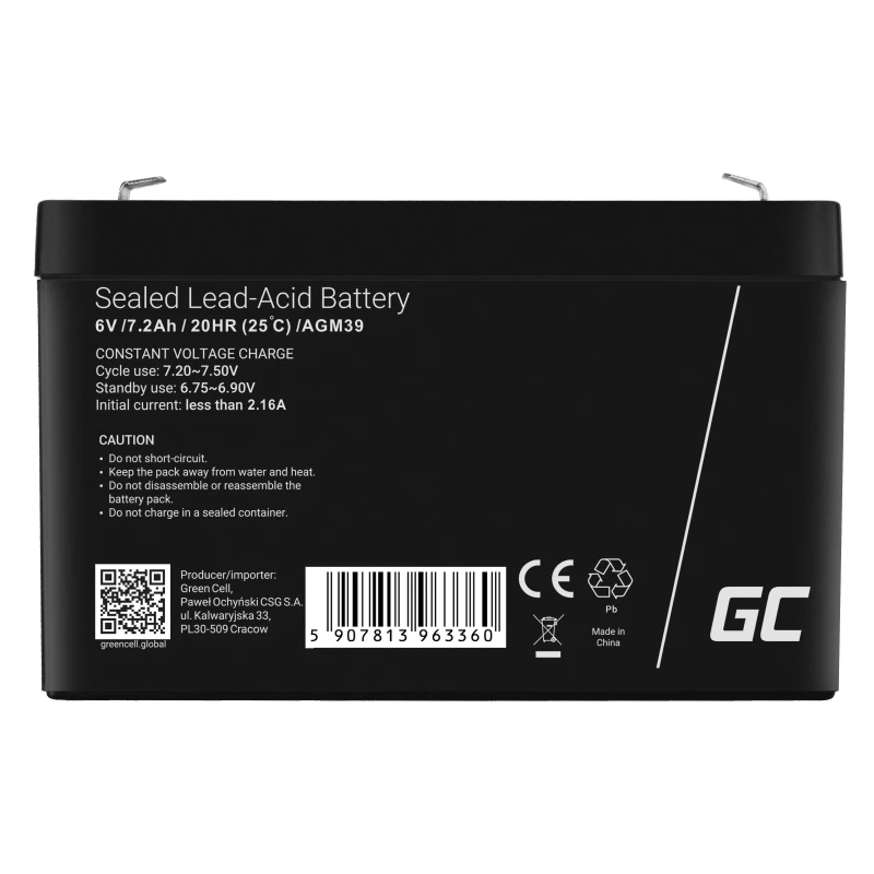 Bateria industrial Green Cell AGM39 7200 mAh 6 V