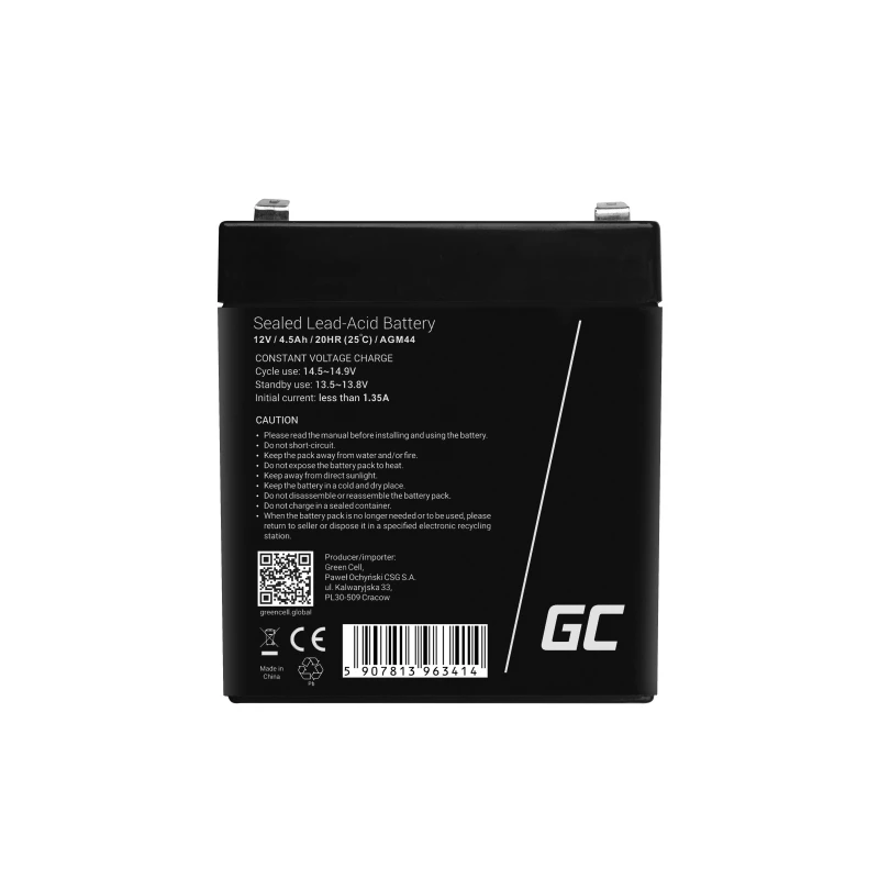 Green Cell AGM44 bateria para UPS, AGM VRLA de chumbo-ácido selada, 12 V 4,5 Ah, 1,35 kg