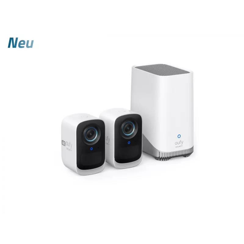 Eufy Security S300 EufyCam 3C conjunto de 2 câmaras câmara de vigilância exterior sem fios, câmara 4K, armazenamento local expansível até 16 TB, IA de reconhecimento facial