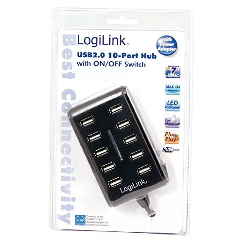 Logilink UA0125 Hub USB 10 portas USB2.0 com fonte de alimentação 3.5A, | Logilink