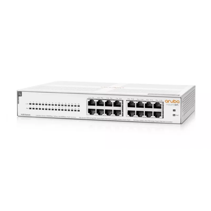 HPE Aruba Networking Aruba Instant On 1430 16G Class4 PoE 124W não gerido L2 Gigabit Ethernet (10/100/1000) Power over Ethernet (PoE) 1U branco