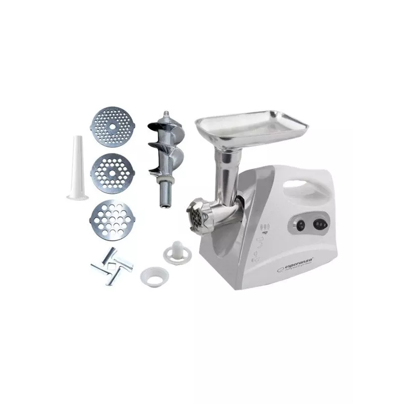 Esperanza EKM012E Meatball picadora de carne elétrica, 600 W, 3 discos de corte, acessórios para salsichas e kebbe, cinzento