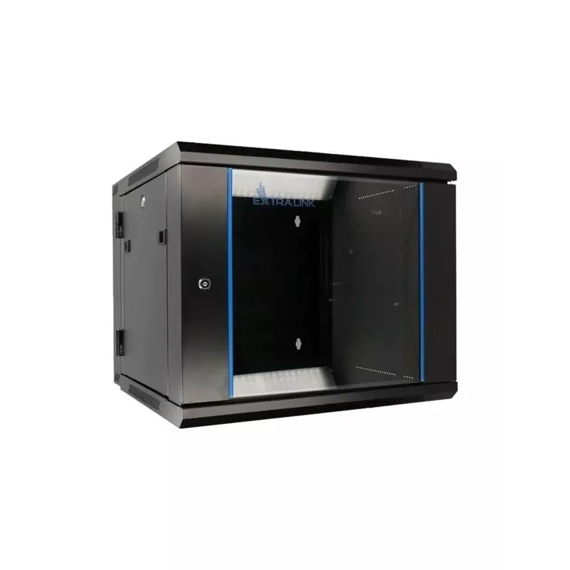 Armário Rackmount Extralink 6U 600x600 AZH preto montado na parede, basculante