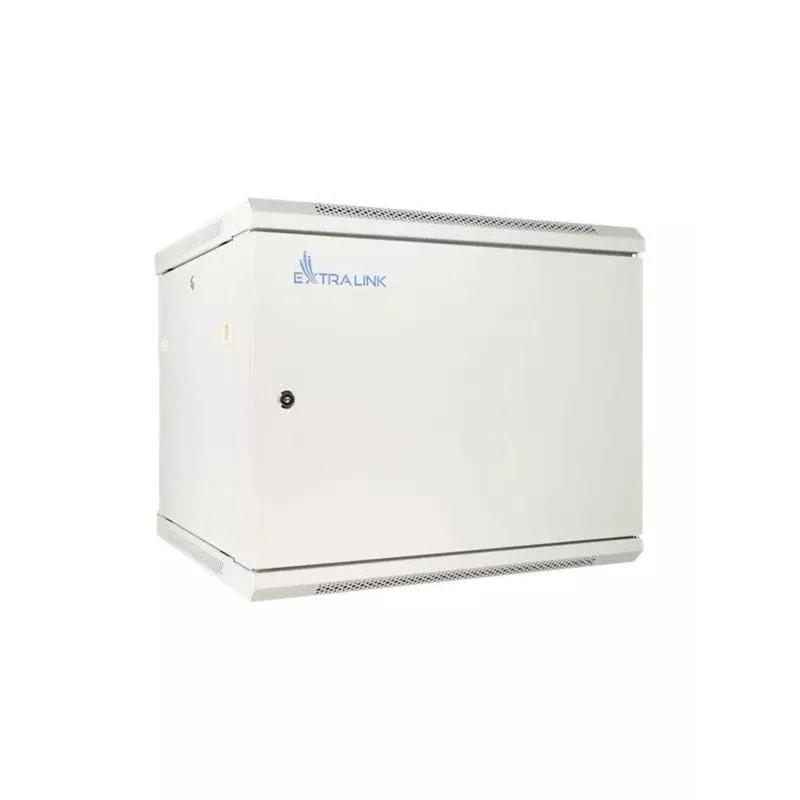 Armário Rackmount Extralink 12U 600x450 ASP cinzento montado na parede, porta metálica