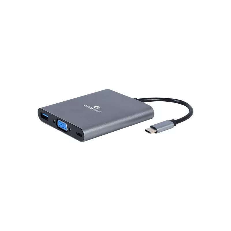 Gembird A-CM-COMBO6-01 adaptador multiporta USB-C 6 em 1, USB 3.1 Gen 1, HDMI 4K, VGA, PD 60 W, leitor SD/microSD, áudio de 3,5 mm, cinzento