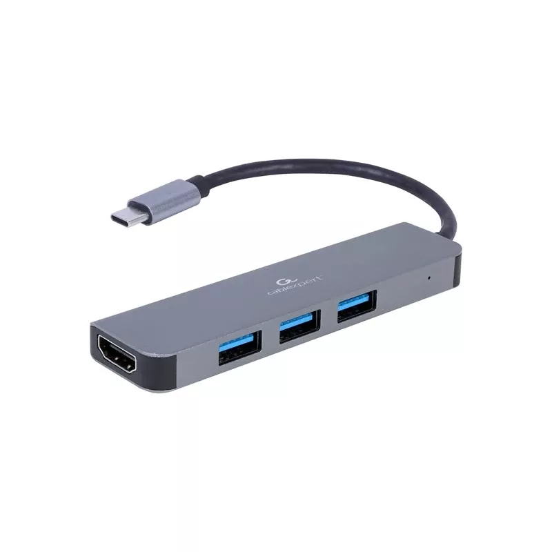 Dock para portátil USB-C GEMBIRD A-CM-COMBO2-01 — USB 3.2 Gen 1 Type-C, 3× USB-A, 1× HDMI, cinzento