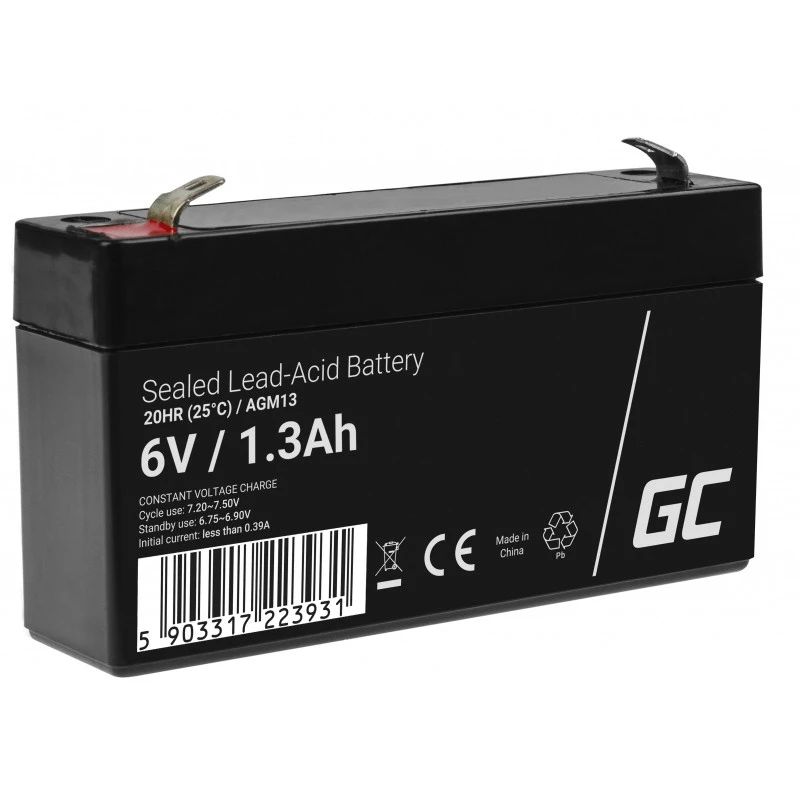 Bateria UPS Green Cell AGM13, chumbo-ácido selada VRLA 6 V 1,3 Ah, 290 g, preto