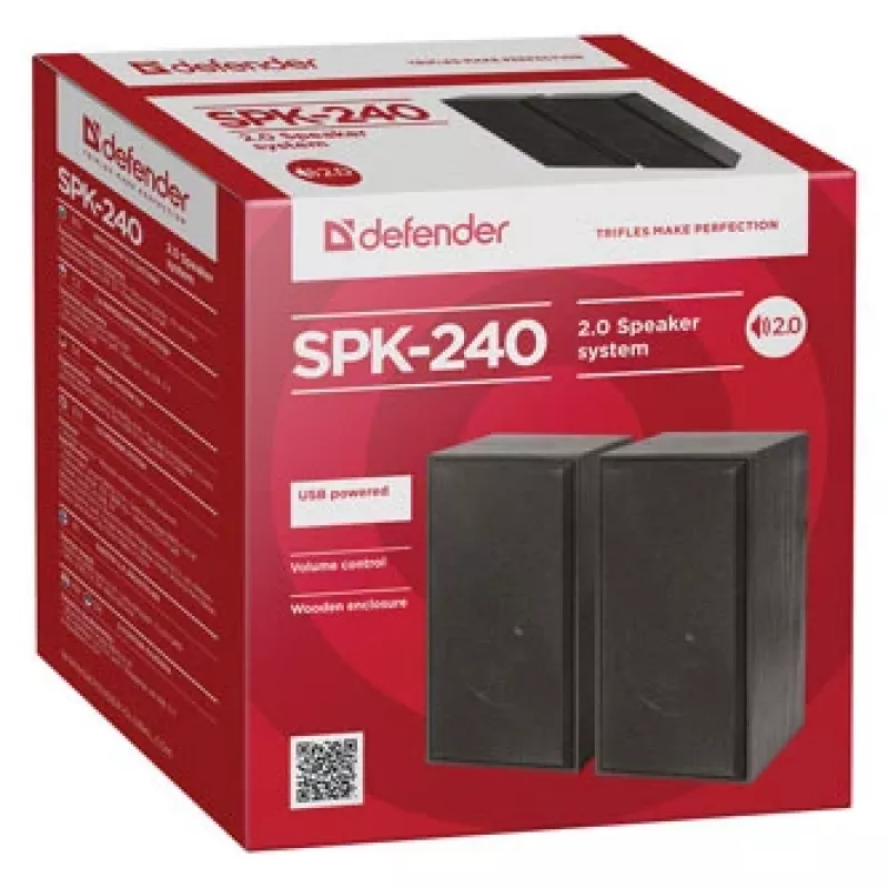 Altifalantes de secretária DEFENDER SPK-240 com fios, 2.0, 6 W RMS, alimentação USB, 3,5 mm, preto