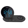 Rádio-despertador FM PLL/ALARME/USB/CR85BK CARREGAMENTO/Carregamento sem fios/temperatura interior/exterior/preto