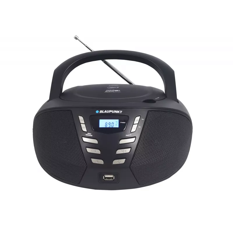 Blaupunkt BB7BK leitor de CD portátil boombox, rádio FM PLL, CD/MP3, USB, AUX, 2,4 W, preto