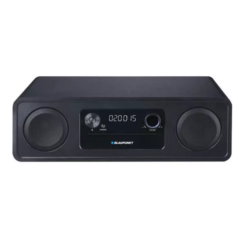 Blaupunkt MS20BK sistema micro Hi-Fi, Bluetooth, CD/CD-RW/MP3/WMA, rádio FM, USB, AUX, relógio/despertador, 120 W, preto