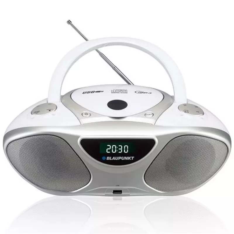 Gravador de CD BLAUPUNKT BB14WH — gravador de CD com reprodução de MP3, USB, LCD, relógio, altifalantes 2x1 W, prateado/branco