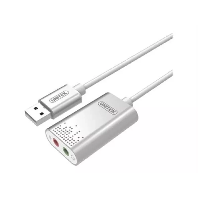 Unitek Y-247A placa de som USB estéreo, USB 2.0 tipo A para 2x minijack de 3,5 mm, alumínio, 47 x 28 mm, prateado