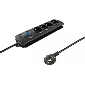 Qoltec 50105 régua de tomadas com proteção contra sobretensão, 4 tomadas, preto