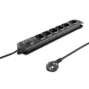Proteção contra sobretensões Qoltec 50112 preto 6 tomadas AC 230V 3m