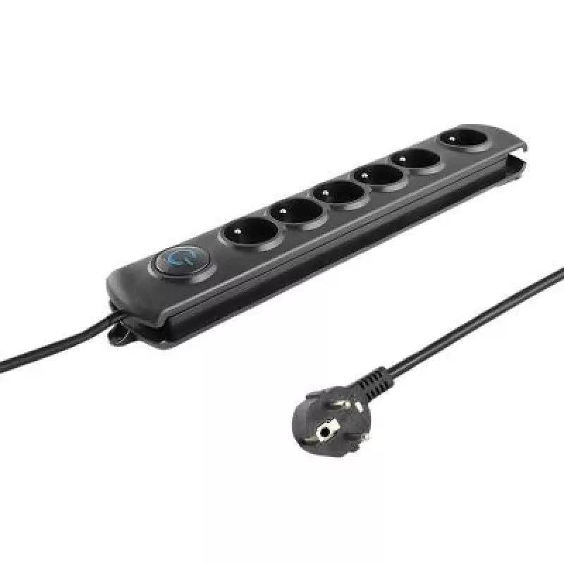 Proteção contra sobretensões Qoltec 50112 preto 6 tomadas AC 230V 3m