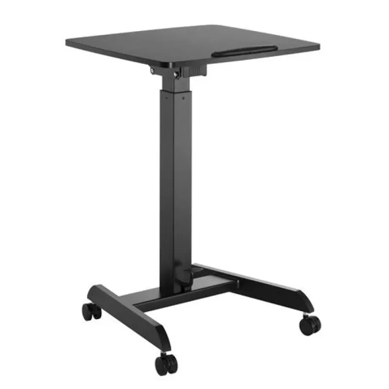 Mesa de computador portátil com rodas, secretária sentado-em pé ajustável em altura até máx. 113 cm, inclinação até 30 graus, Preto