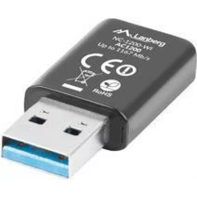 Lanberg NC-1200-WI adaptador WiFi USB 3.0 AC1200 de banda dupla, 2 antenas internas, preto