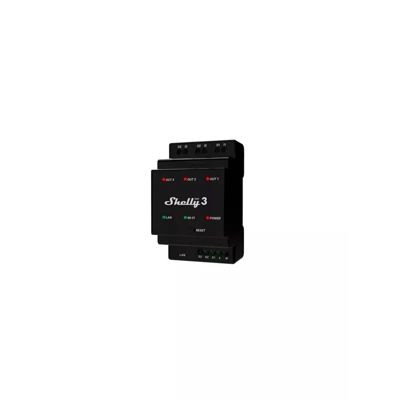 Shelly Pro 3 interruptor de relé WiFi/LAN/Bluetooth para calha DIN