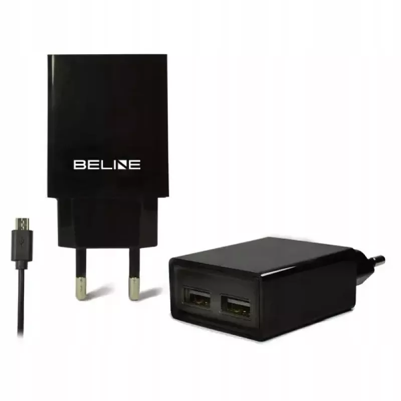 Carregador de viagem Beline Beli0011 — 2 portas USB, cabo microUSB, saída 2A, preto