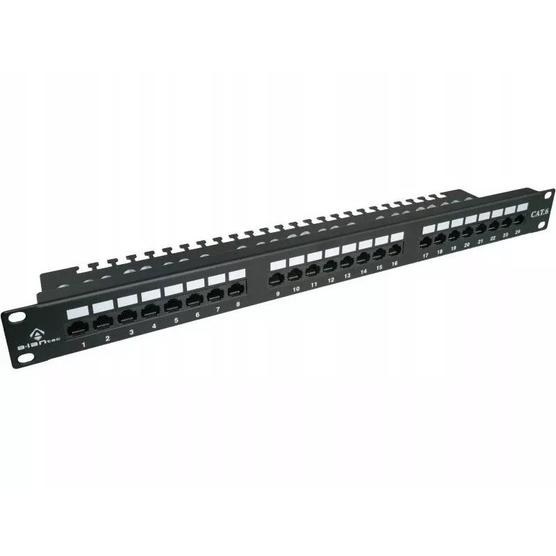 Patch panel Alantec PK001 24 portas UTP Cat.6 1U 19 polegadas – 24x RJ45, U/UTP (UTP), preto