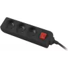 Régua de tomadas 3 m, preto, 3 tomadas, com interruptor, cabo de cobre maciço