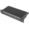 Patch panel LANBERG PPF6-9012-B — 12 portas RJ45, metal, preto, 1U (215×44,5×130 mm)