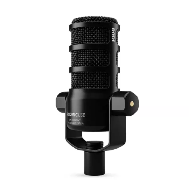 Microfone de estúdio RØDE PodMic USB — Cardioide XLR/USB, 24 bits/48 kHz, USB-C, saída para auscultadores, botão rotativo de volume, preto