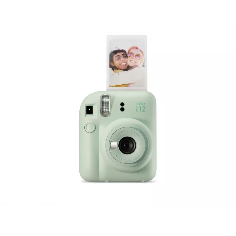 Máquina fotográfica instantânea Fujifilm Instax Mini 12 verde — imagem 86x54 mm, filme 62x46 mm, distância focal equiv. 60 mm