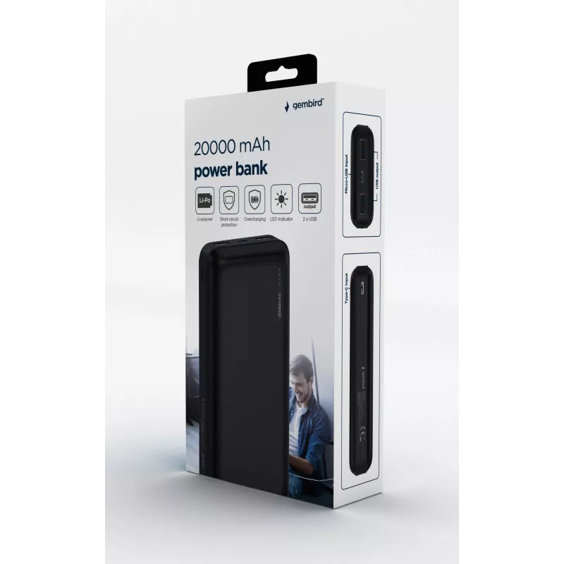 Powerbank Gembird PB20-02 polímero de lítio (LiPo) 20000 mAh preto