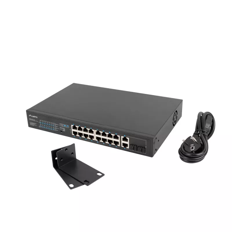 Lanberg RSFE-16P-2C-150 switch PoE+ não gerido, 16x 10/100 PoE+, 2x combo Gigabit, 150 W, rack 1U