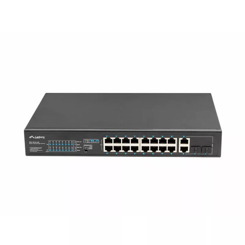 Lanberg RSFE-16P-2C-250 switch PoE+ não gerido, 16x 10/100 PoE+, 2x combo Gigabit, 250 W, rack 1U