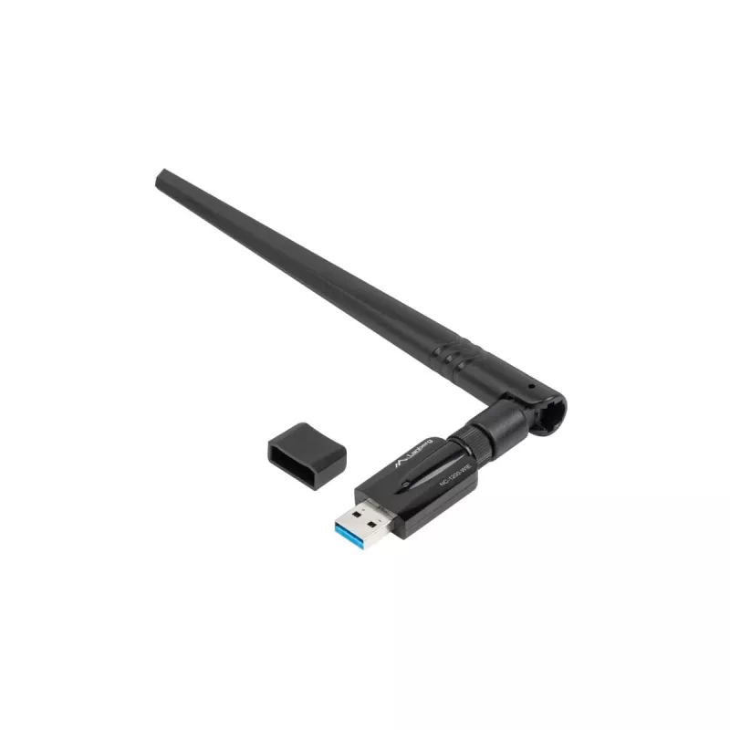 Lanberg NC-1200-WIE adaptador WiFi USB 3.0 AC1200 de banda dupla, 1 antena externa + 1 interna, preto
