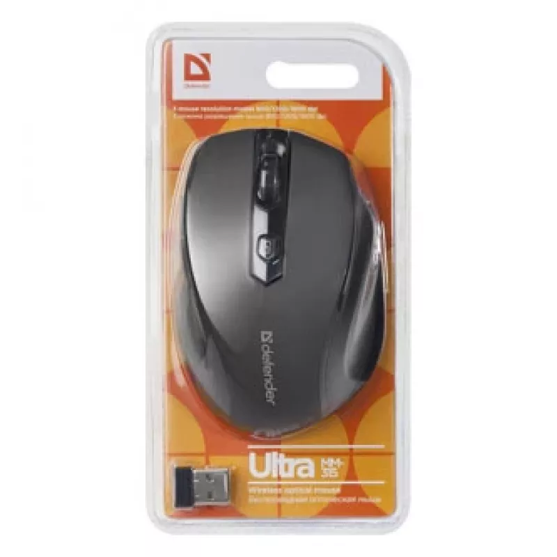 Rato ótico sem fios RF para destro DEFENDER ULTRA MM-315 — 1600 DPI, 6 botões, recetor USB, preto
